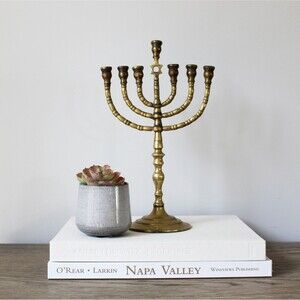 Vintage Solid Brass Menorah 7 arm Hanukkah Candelabra Chanukah Candle Holder